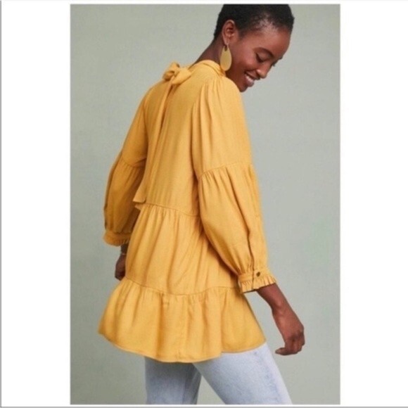 Anthropologie  Maeve Goldie Tiered Tunic I’m Gold M NWOT - Picture 1 of 13
